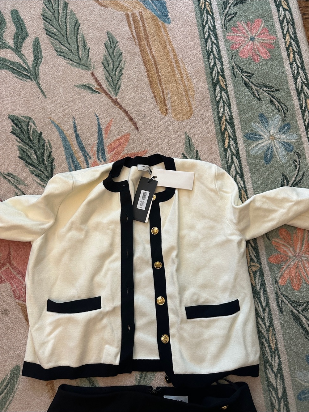 Elegant Ivory and Black Contrast Cardigan Jacket